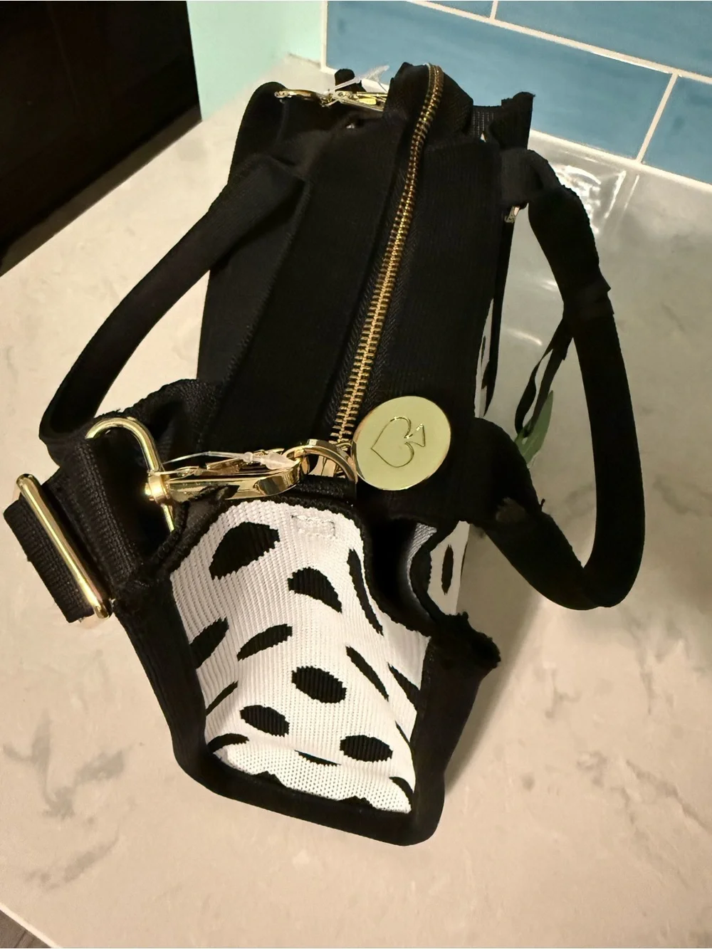 NWT Kate Spade New York Black & White Polka Dot Woven Tote For Target